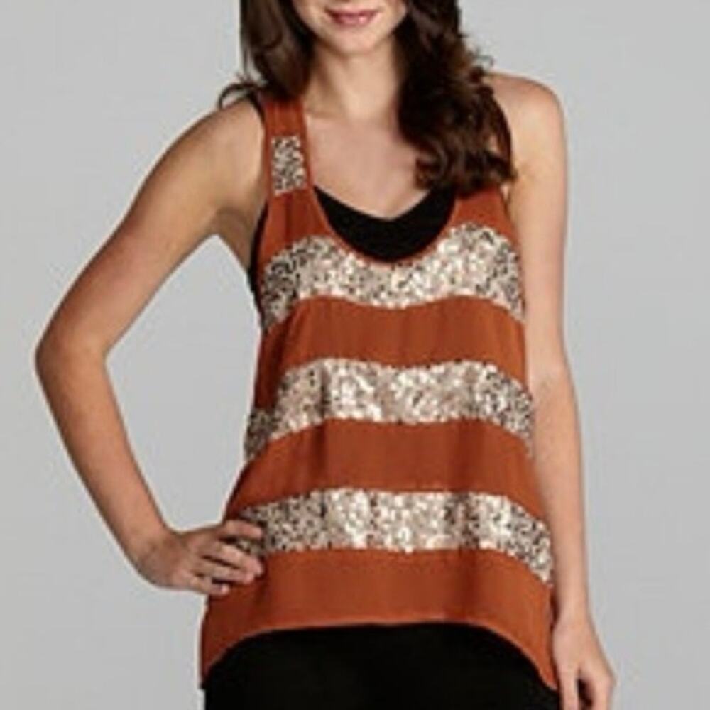 NWT Parker Sequins Metallic Tunic Tank Racerback Tan Orange Small